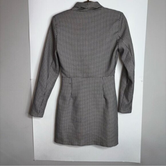Zara Women's Black White Houndstooth Blazer Dress Small Faux Belt Office Classic - Picture 10 of 11